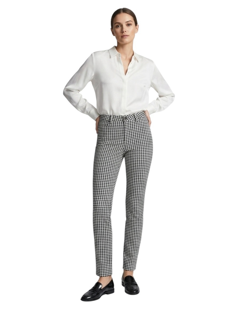 Iris Jeans Houndstooth Straight Leg Pants Black White Size 8 (Fits 9)